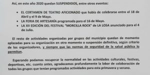 SUSPENSIÓN DE EVENTOS LA LOSA 2020